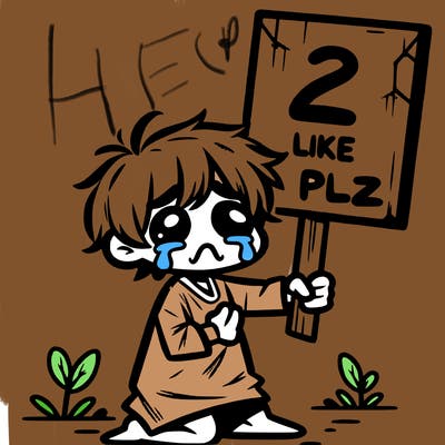 small poor toddler crying with sign that says 2 like plz
