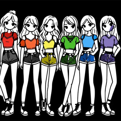 a group of girls wearing crop tops and shorts