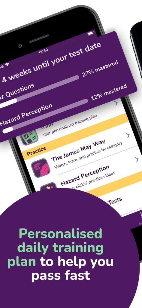 Driving Theory by James May - Personalized daily training plan interface in the James May Driving Theory app showing test progress