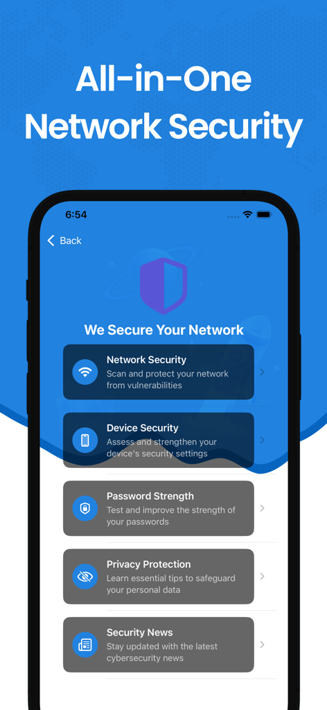 Seal VPN app dashboard showcasing network security, device security, password strength, and privacy protection features.