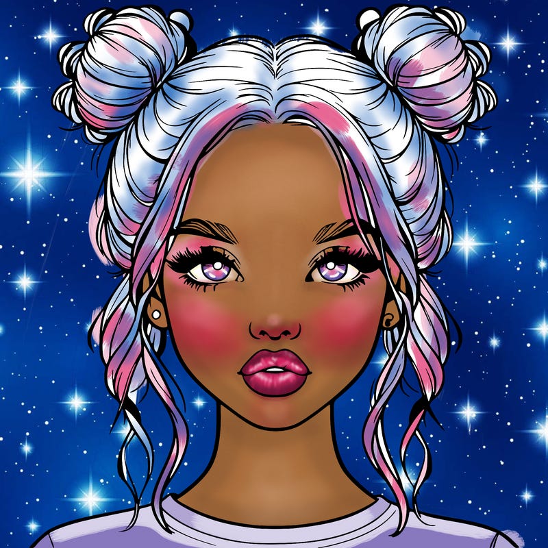 realistic girl with two buns in hair and lips