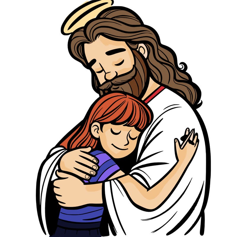 god hugging a teen girl