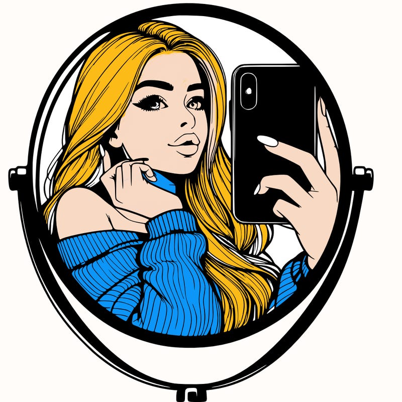 realistic girl taking mirror selfie beautiful