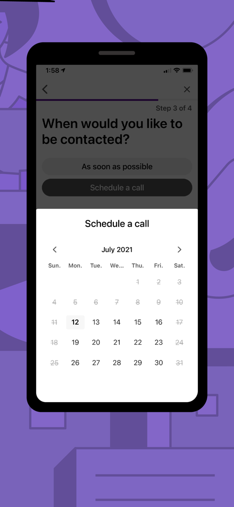 LegalShield app interface showing a calendar to schedule a consultation with a lawyer