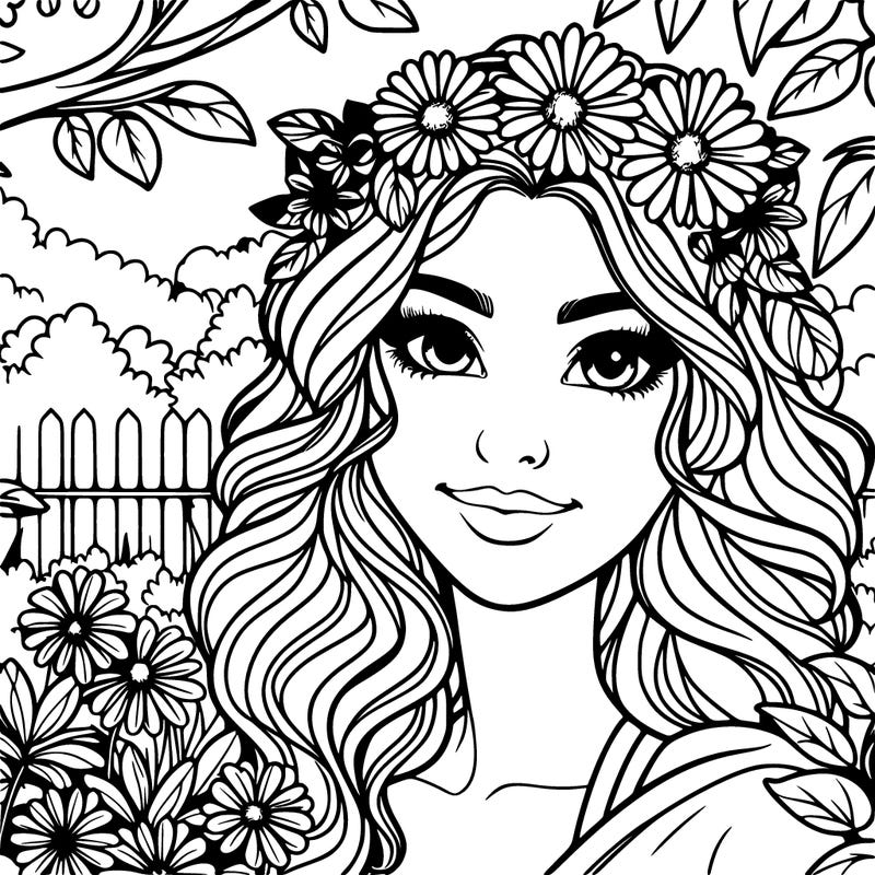 bold and clean realistic pretty face woman in garden