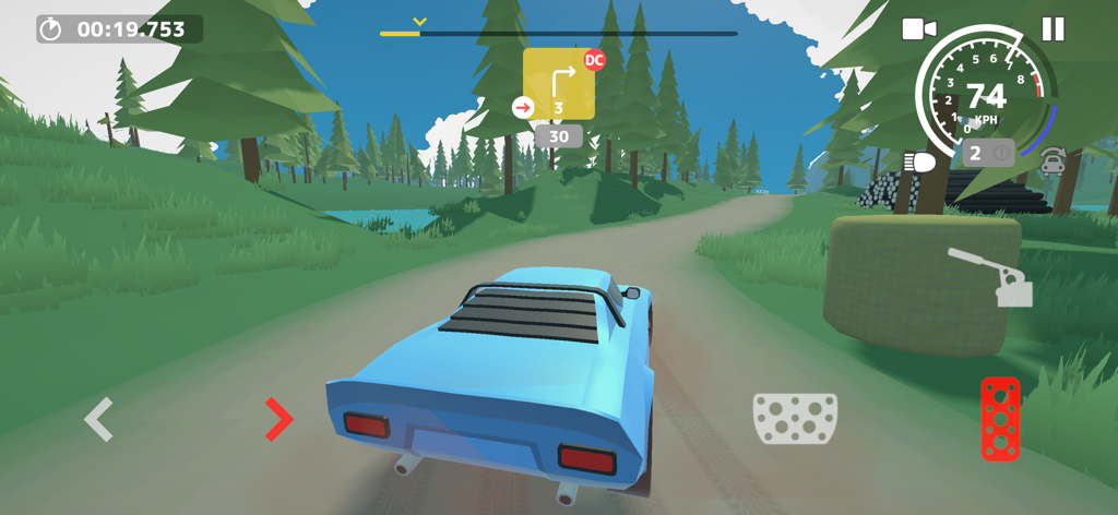 N3Rally - A blue rally car driving on a dirt track through a forest in N3Rally