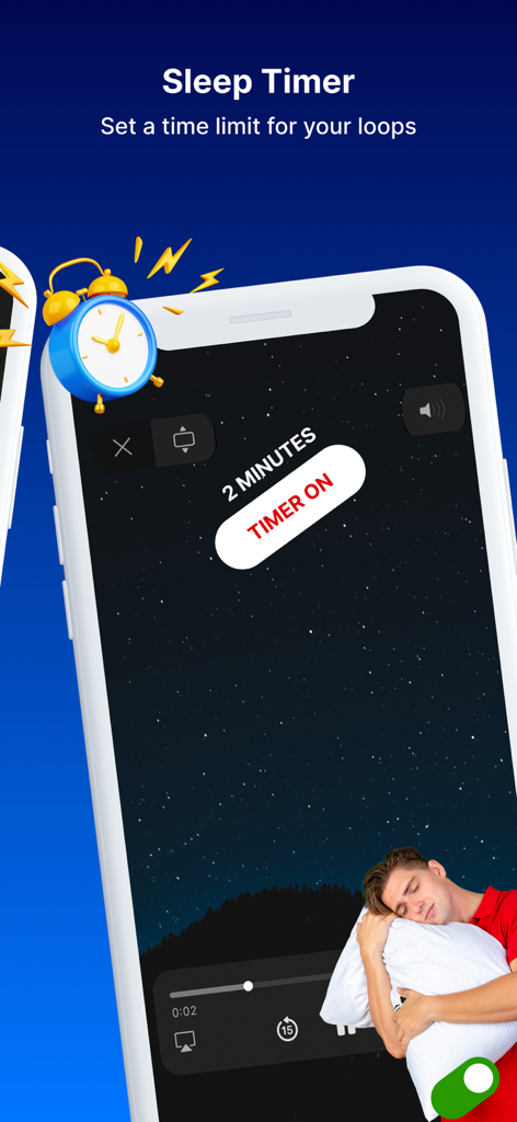 Loopideo - Loop Videos - Loopideo app interface showing the sleep timer feature for looped videos
