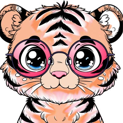 cute grown up realistic tiger with round glasses
