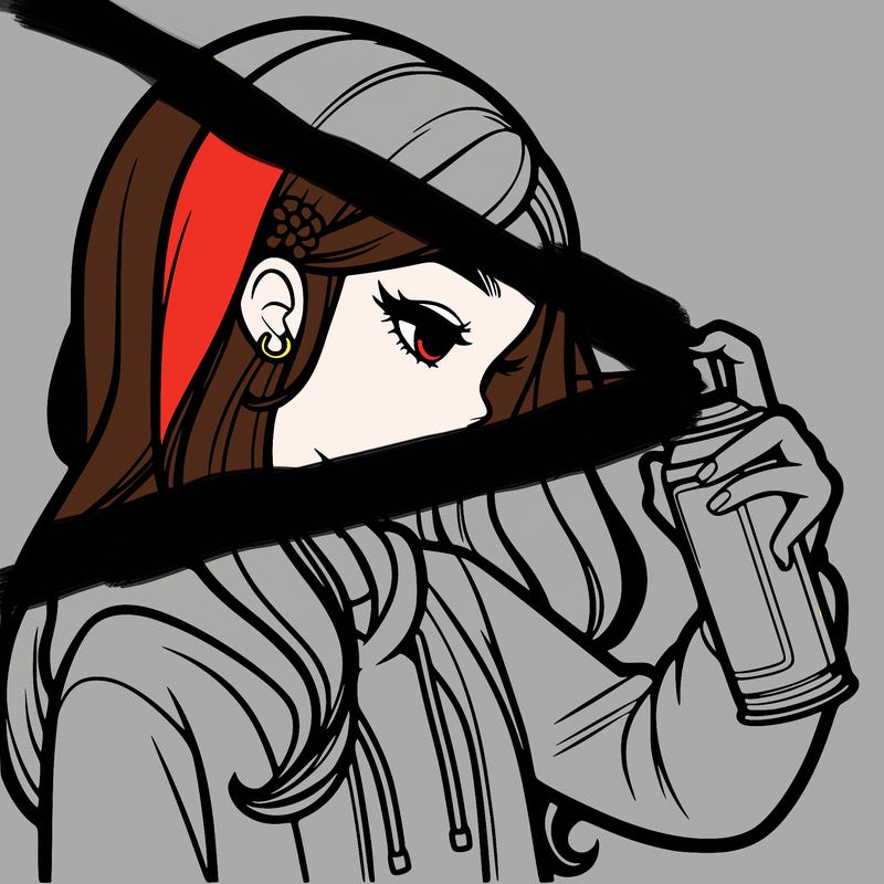 a realistic girl spray painting