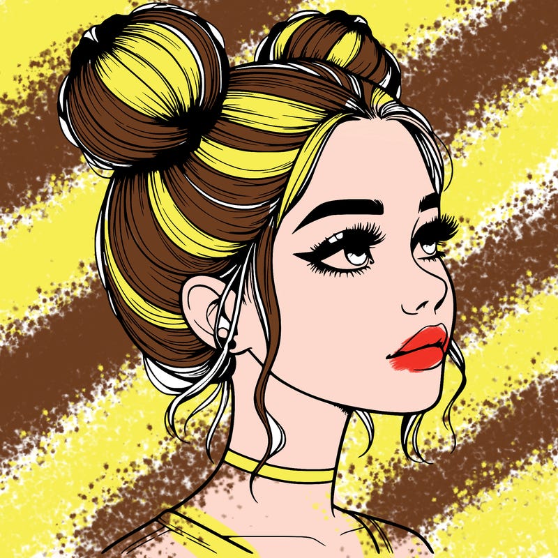 realistic girl with buns on the top of her head