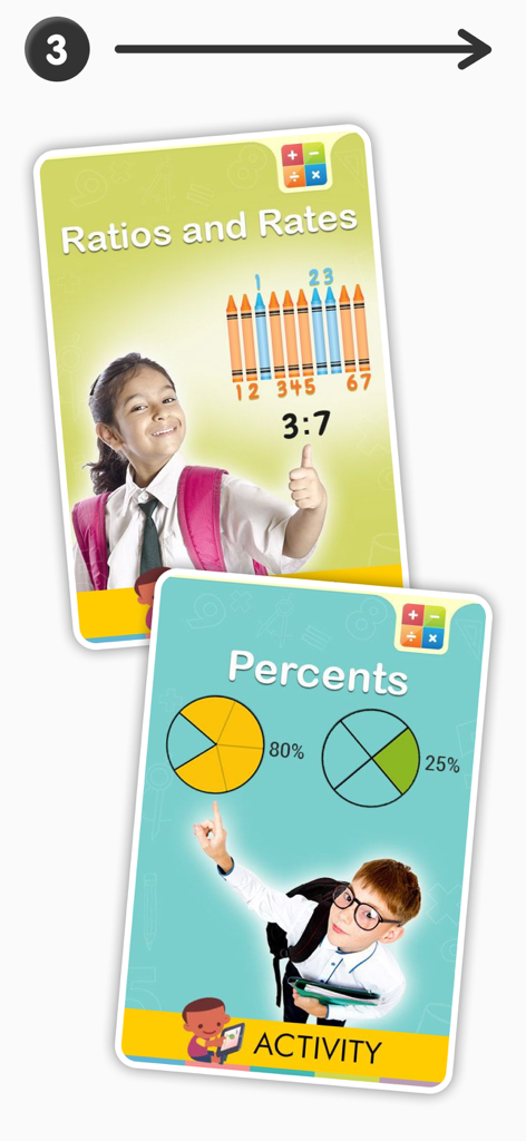 Math Games for 5th Grade Kids - 5th grade math app screenshots showing ratio and percent activities for kids