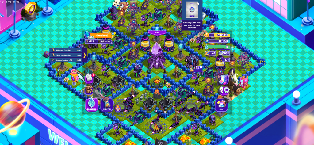 DreamscapeEDU - Isometric view of a player base and structures in the DreamscapeEDU reading game