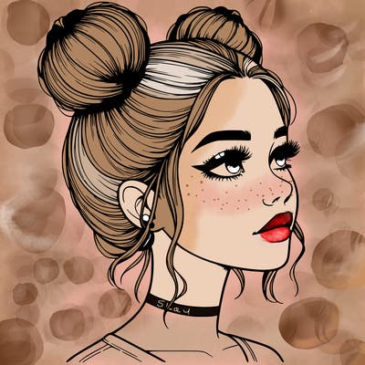 realistic girl with buns on the top of her head