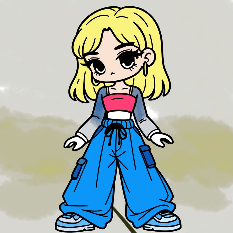 ome girl with crop top amd baggy pants