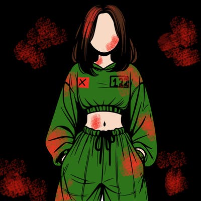 realistic girl faceless with baggy pants and a crop top