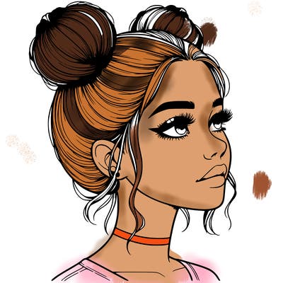 realistic girl with buns on the top of her head