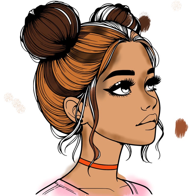 realistic girl with buns on the top of her head
