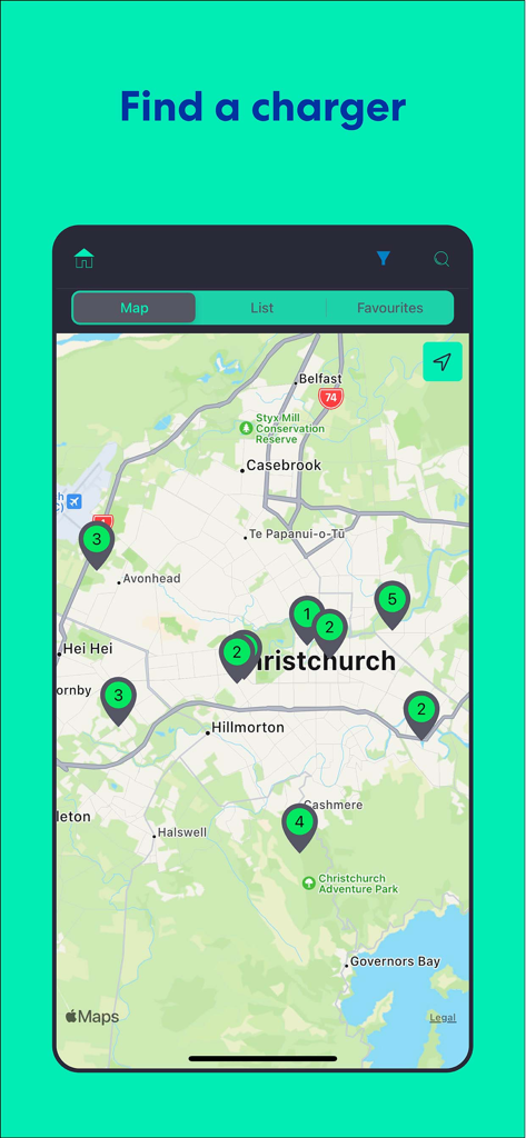 Zero Charging - Interactive map showing EV charging station locations in the Zero Charging app