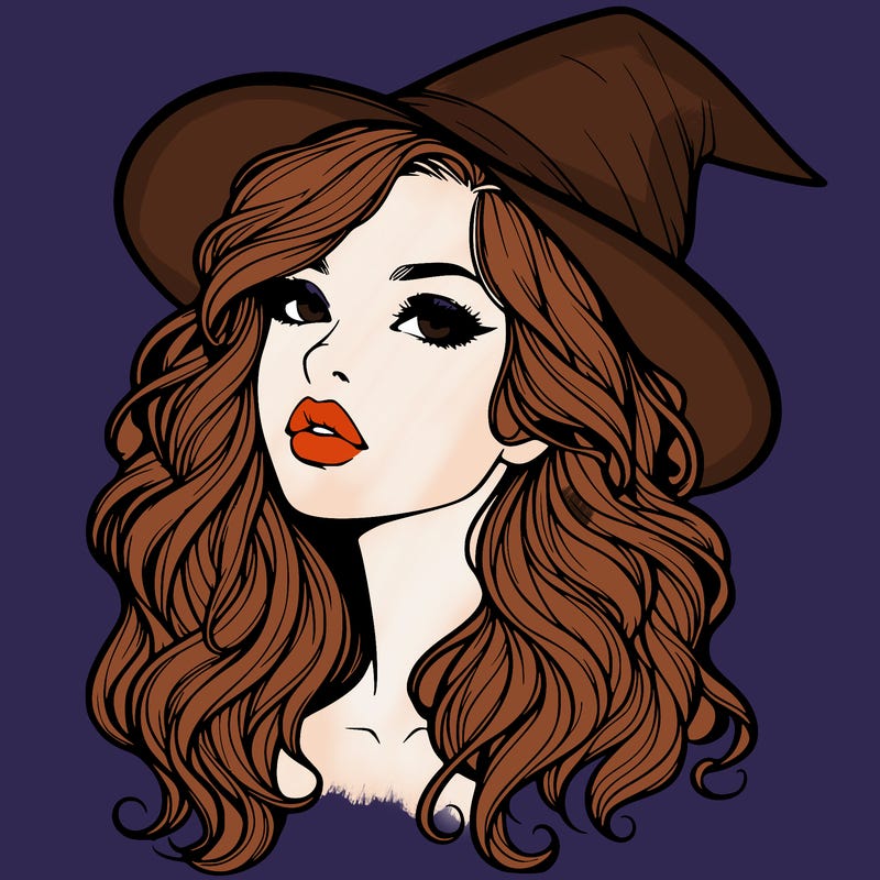 realistic witch girl with wavy hair and lips