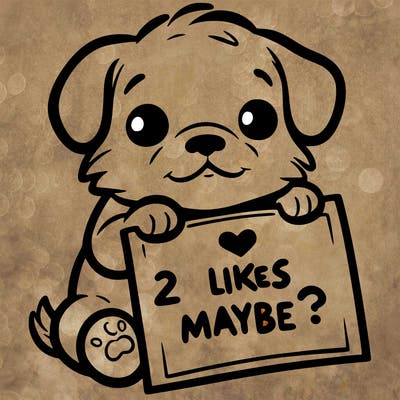 a puppy holding a sign that says 2 likes maybe?