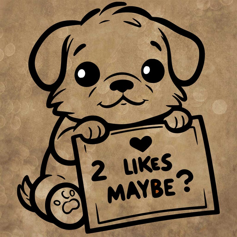 a puppy holding a sign that says 2 likes maybe?