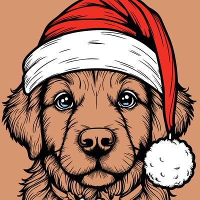 realistic dog with a christmas hat