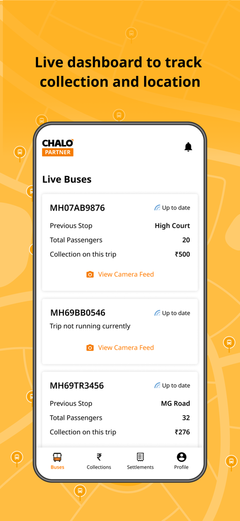 Chalo Bus Partner - Chalo Bus Partner app live dashboard showing real-time bus collection and passenger data for fleet management