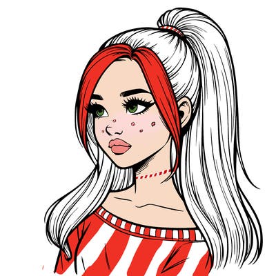 realistic girl with a high ponytail