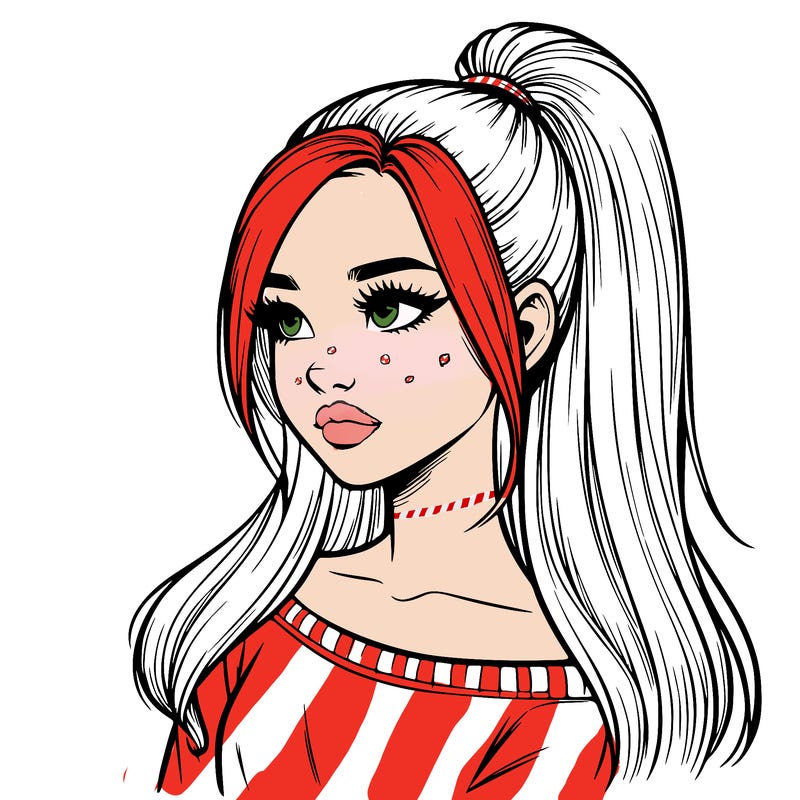 realistic girl with a high ponytail