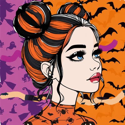 realistic girl with buns on the top of her head