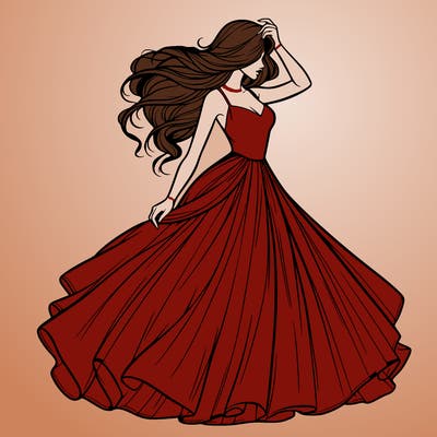 realistic woman with dress flowing in the wind