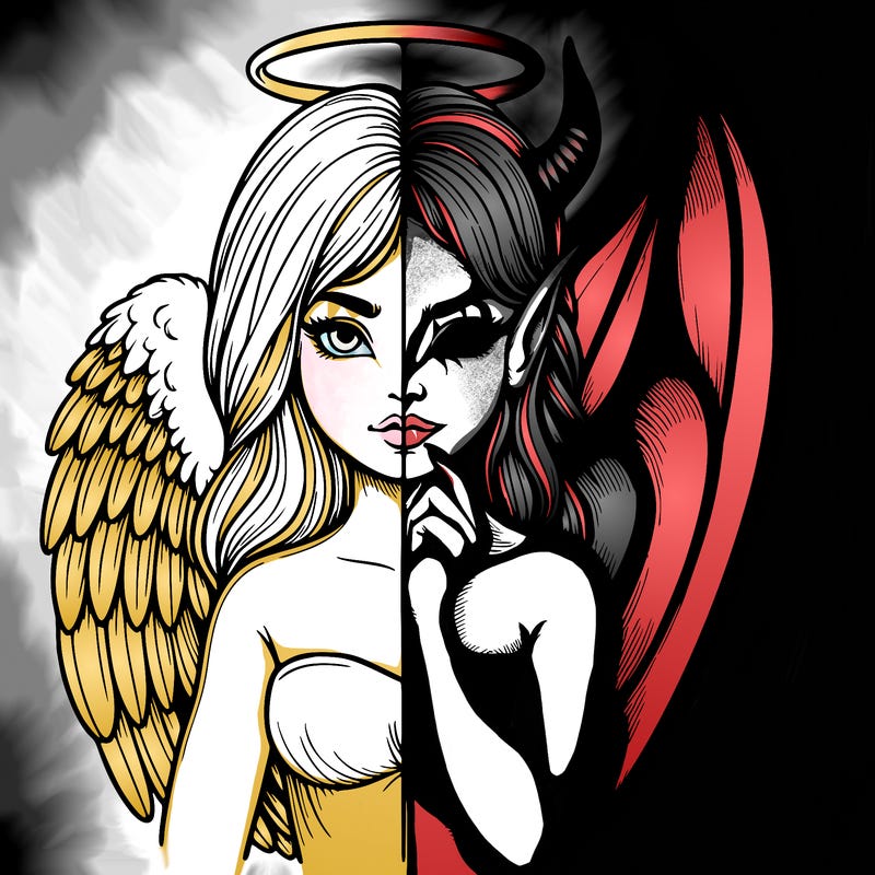 realistic angel half demon