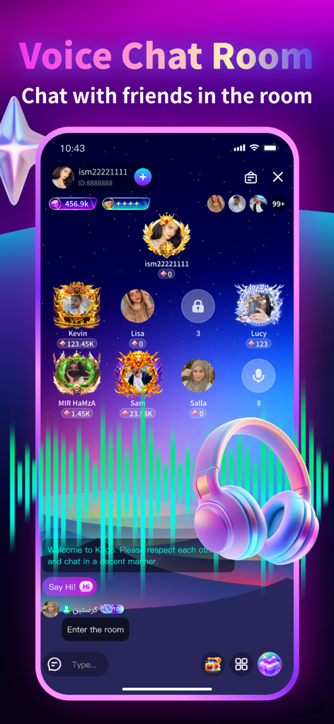 Kago Live-Charming Live App - Kago Live app voice chat room interface showing multiple user profiles and status icons