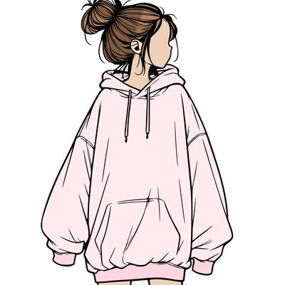 realistic girl with a oversized sweatshirt on and a bun