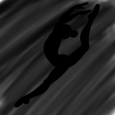 gymnast doing a leap in a leotard with a bent back leg