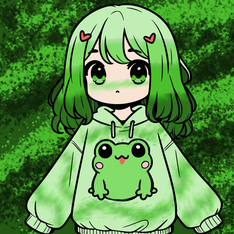 girl wearing frogging sweatshirt