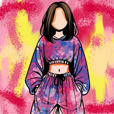 realistic girl faceless with baggy pants and a crop top