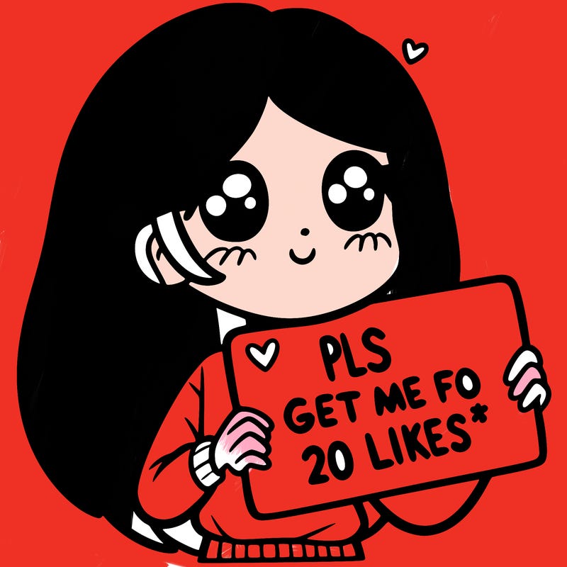 a girl holding up a sight that says pls get me to 20 likes