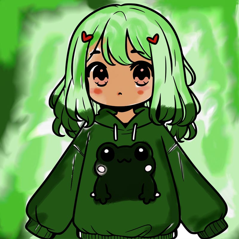 girl wearing frogging sweatshirt