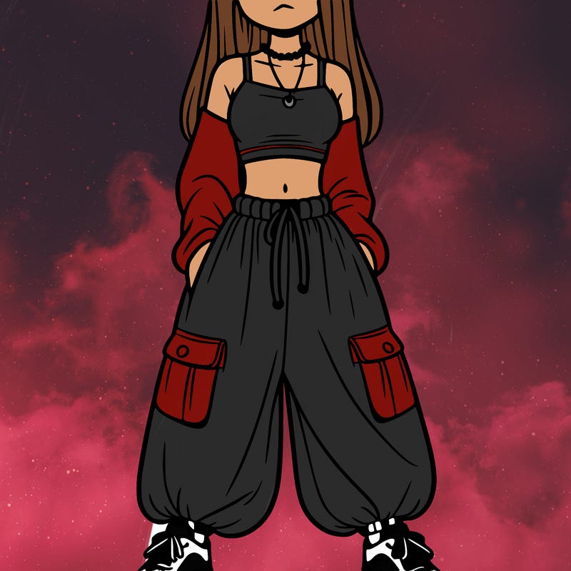 girl in a crop top and baggy pants