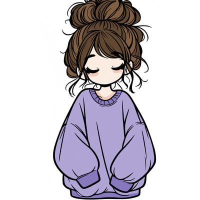 girl with baggy sweatshirt and messy bun