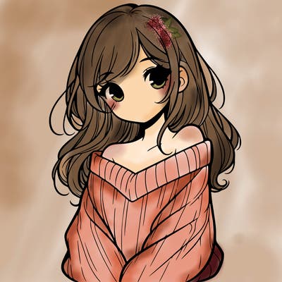shy pretty girl wearing a sweater that is falling off one shoulder portrait