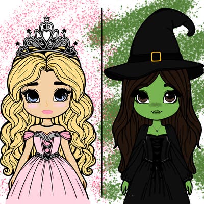 two realistic girls one princess one witch