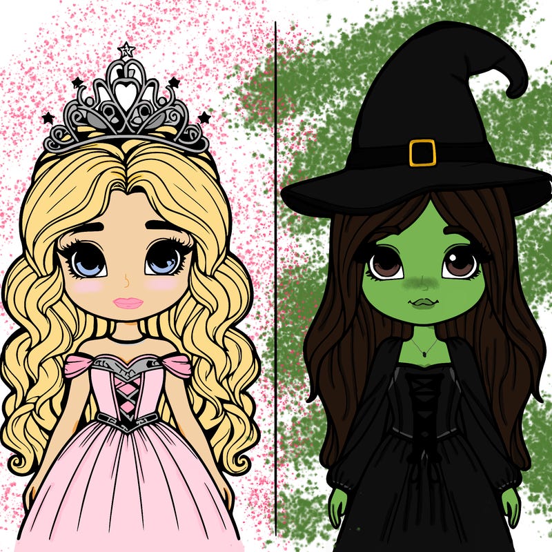 two realistic girls one princess one witch