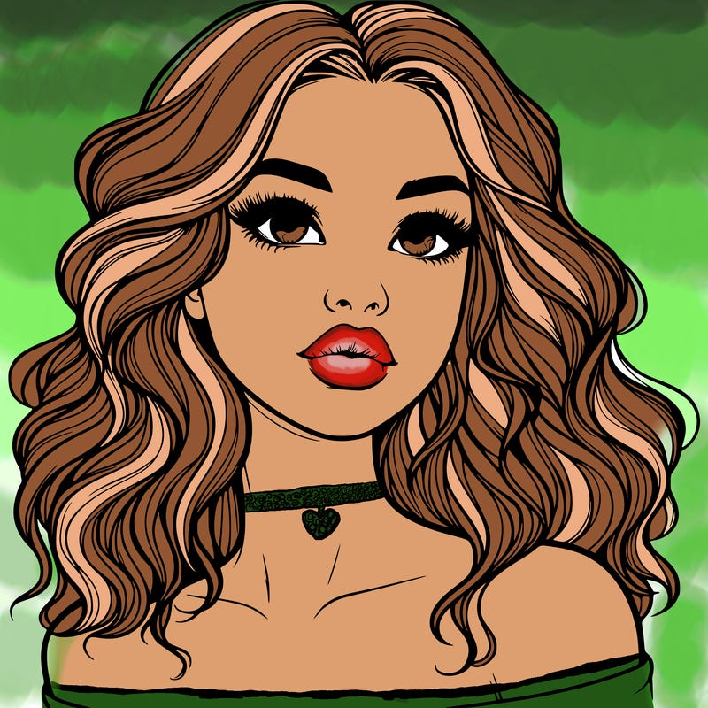 realistic girl with wavy hair and lips