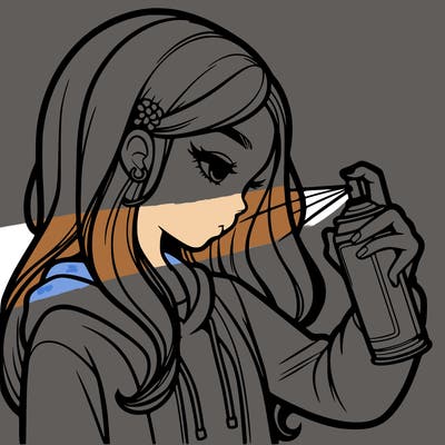 a realistic girl spray painting