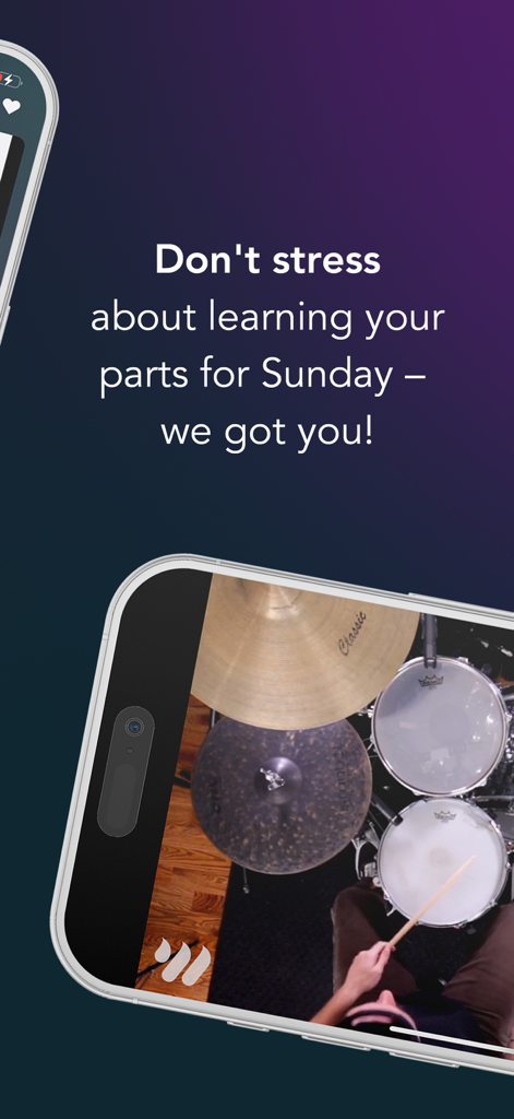 Worship Online - Worship Online app screen displaying a drum lesson video to help musicians prepare for Sunday service.