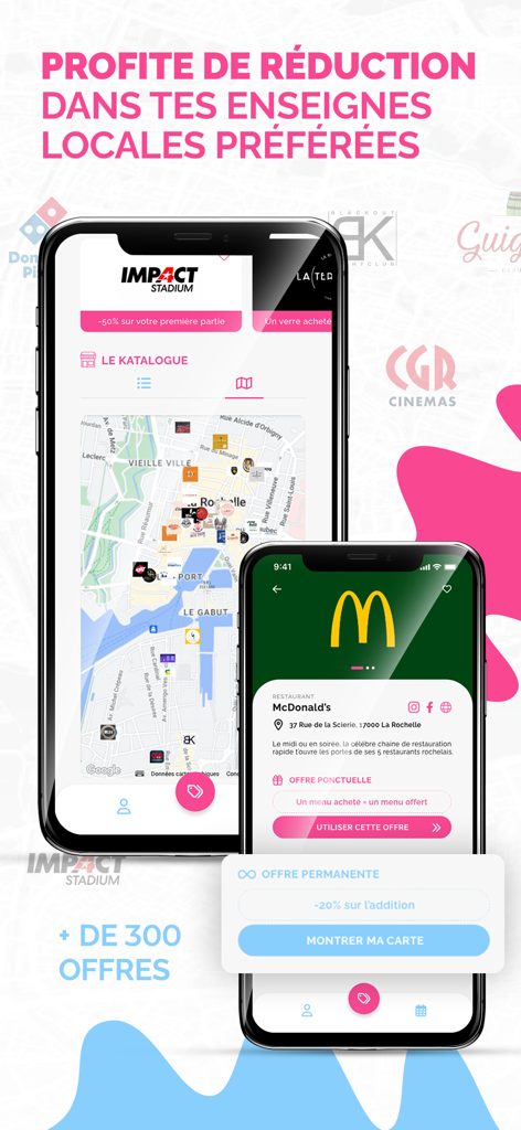 Klub App - Klub App interface showing a city map with local business discounts and a specific restaurant offer for users under 26.