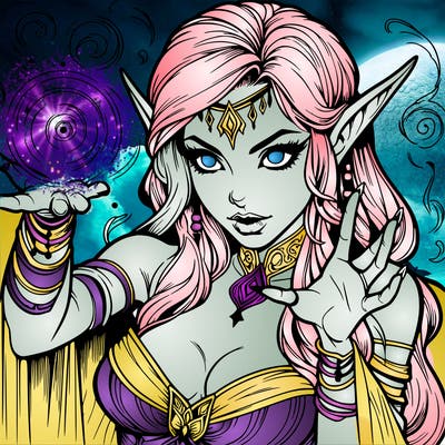 realistic scary beautiful elf sorceress casting spell