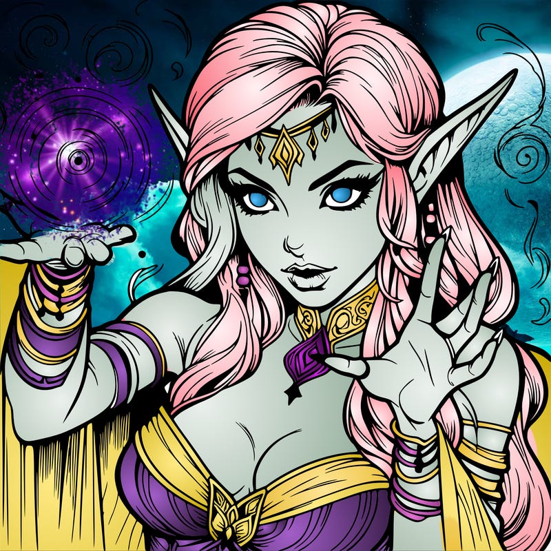 realistic scary beautiful elf sorceress casting spell